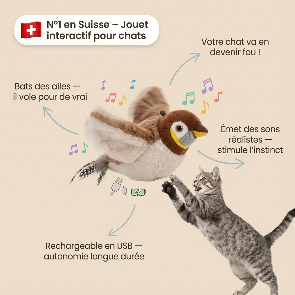 Oiseau Interactif Électrique Rechargeable pour Chat